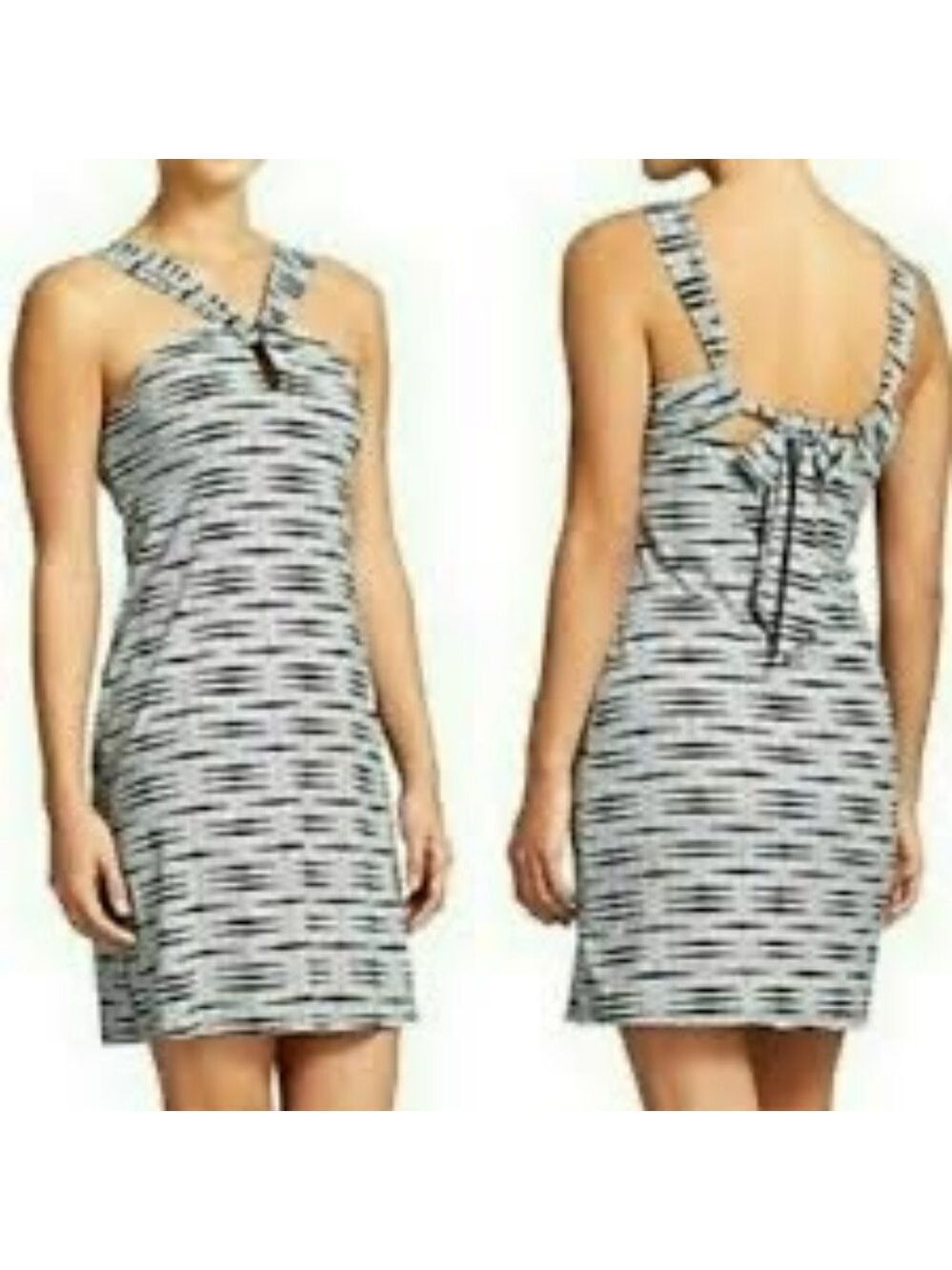 Athleta Kiki Keyhole Halter Dress w/Bra - Black/Gray/White - MT